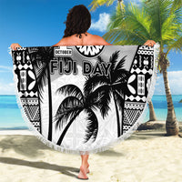 Fiji Day 2026 Beach Blanket Masi Tapa Pattern With Palm Tree White Version LT05 - Polynesian Pride