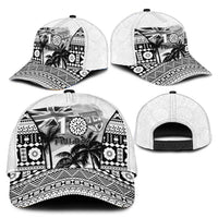 Fiji Day 2026 Classic Cap Masi Tapa Pattern With Palm Tree White Version LT05 - Polynesian Pride
