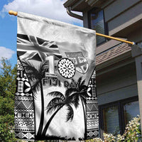 Fiji Day 2026 Garden Flag Masi Tapa Pattern With Palm Tree White Version LT05 - Polynesian Pride