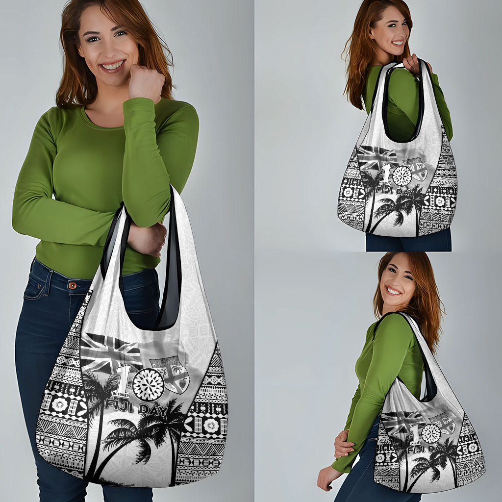Fiji Day 2026 Grocery Bag Masi Tapa Pattern With Palm Tree White Version