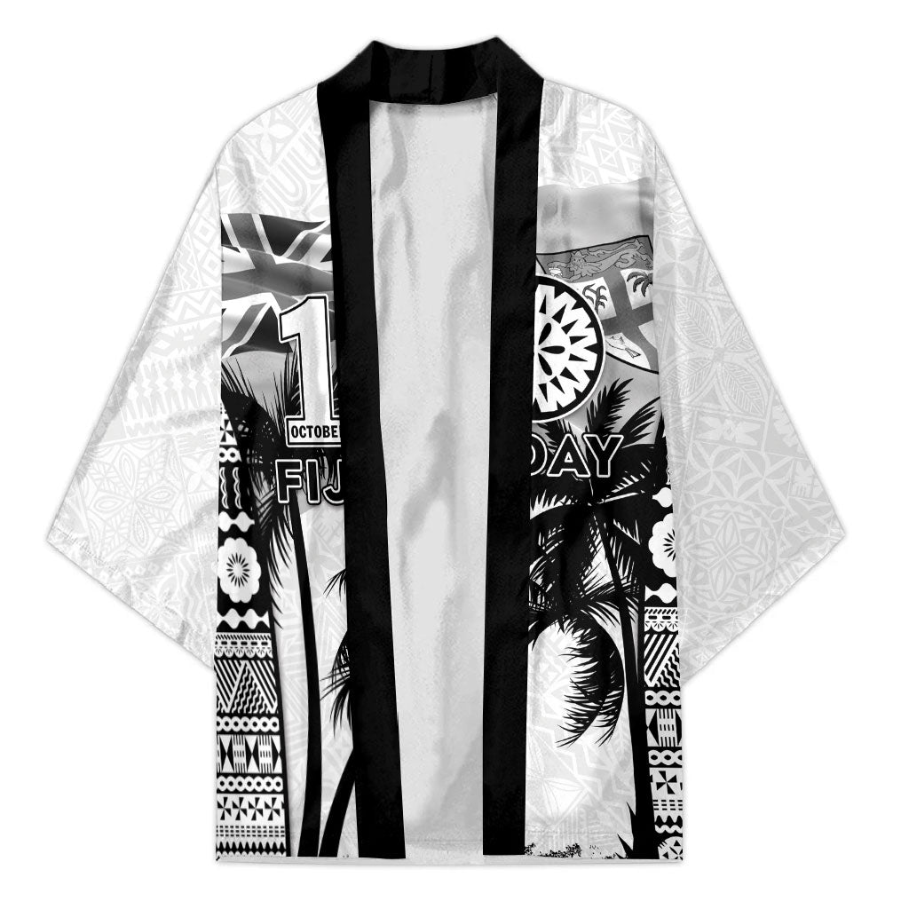 Personalised Fiji Day 2026 Kimono Masi Tapa Pattern With Palm Tree White Version