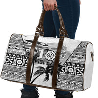 Fiji Day 2026 Travel Bag Masi Tapa Pattern With Palm Tree White Version
