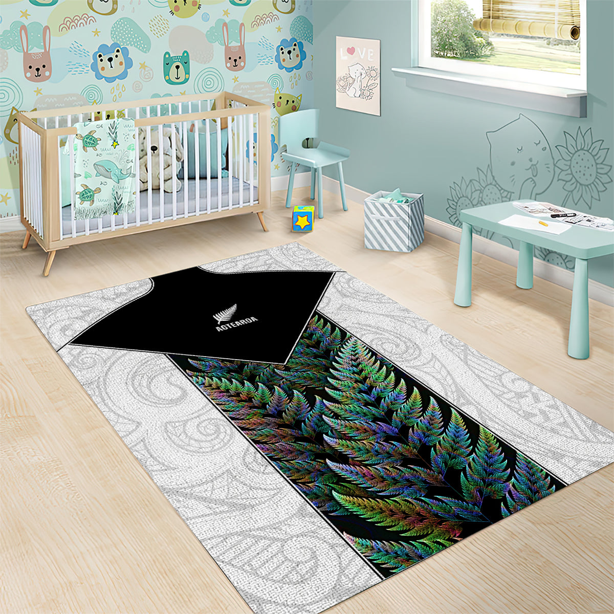 New Zealand Fern Rugby Area Rug World Cup 2023 Paua Shell Maori Pattern LT05 - Polynesian Pride