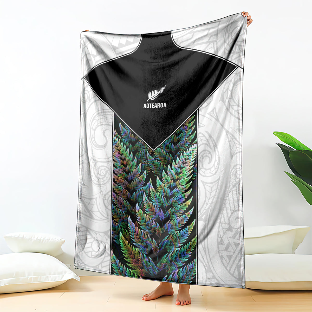 New Zealand Fern Rugby Blanket World Cup 2023 Paua Shell Maori Pattern LT05 White - Polynesian Pride