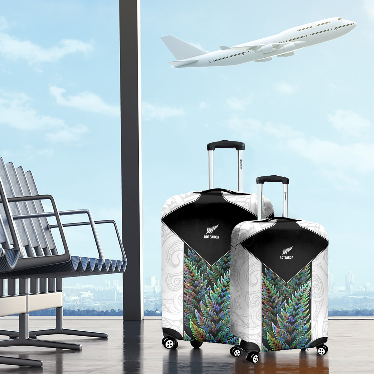 New Zealand Fern Rugby Luggage Cover World Cup 2023 Paua Shell Maori Pattern LT05 - Polynesian Pride