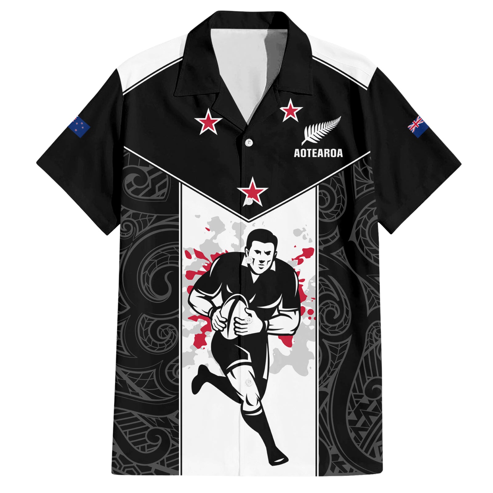 Custom New Zealand Player Rugby Hawaiian Shirt World Cup 2023 Maori Pattern LT05 Black - Polynesian Pride