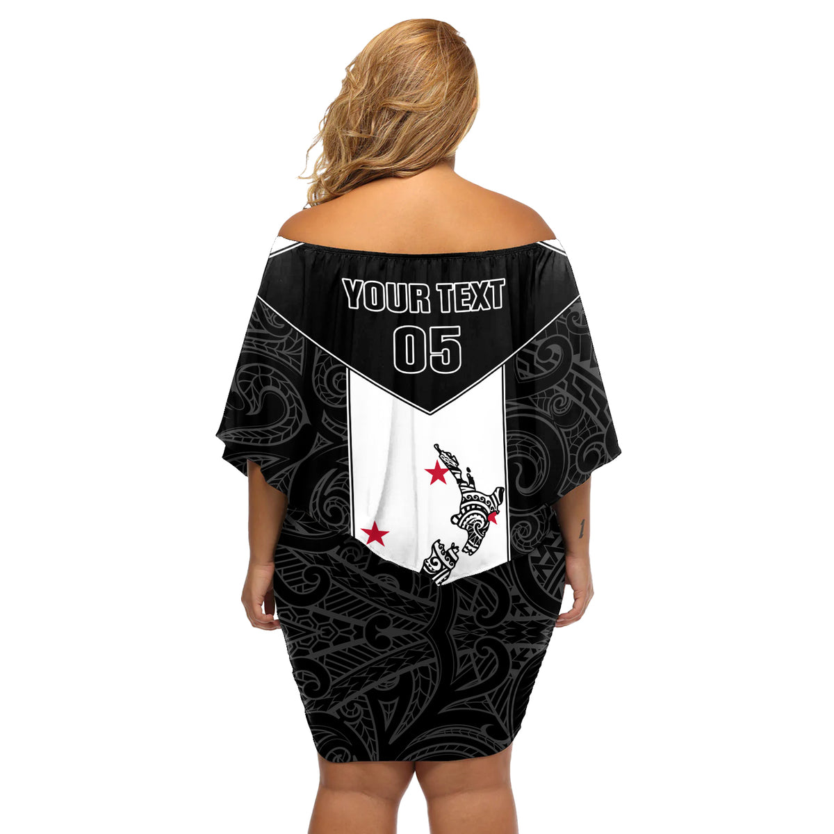 Custom New Zealand Player Rugby Off Shoulder Short Dress World Cup 2023 Maori Pattern LT05 - Polynesian Pride