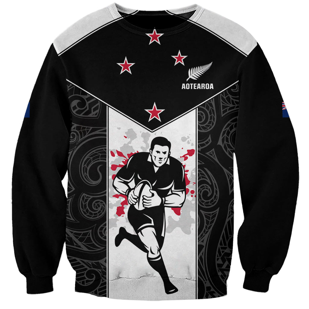 Custom New Zealand Player Rugby Sweatshirt World Cup 2023 Maori Pattern LT05 Unisex Black - Polynesian Pride