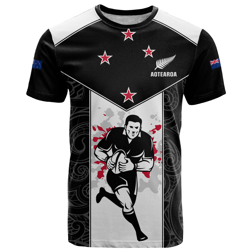 Custom New Zealand Player Rugby T Shirt World Cup 2023 Maori Pattern LT05 Black - Polynesian Pride