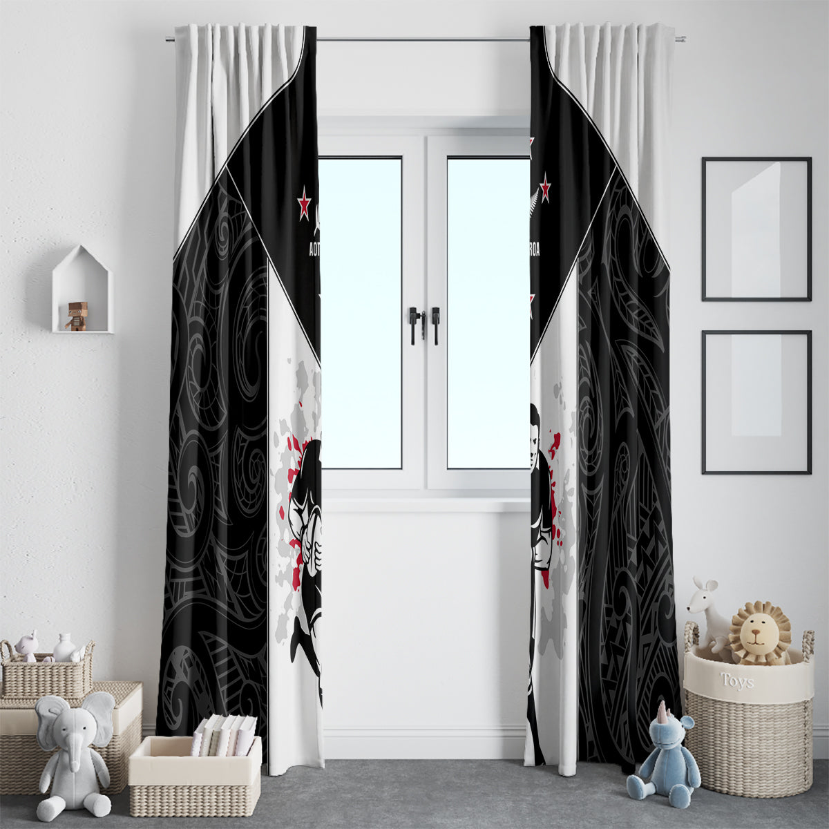 New Zealand Player Rugby Window Curtain World Cup 2023 Maori Pattern LT05 - Polynesian Pride