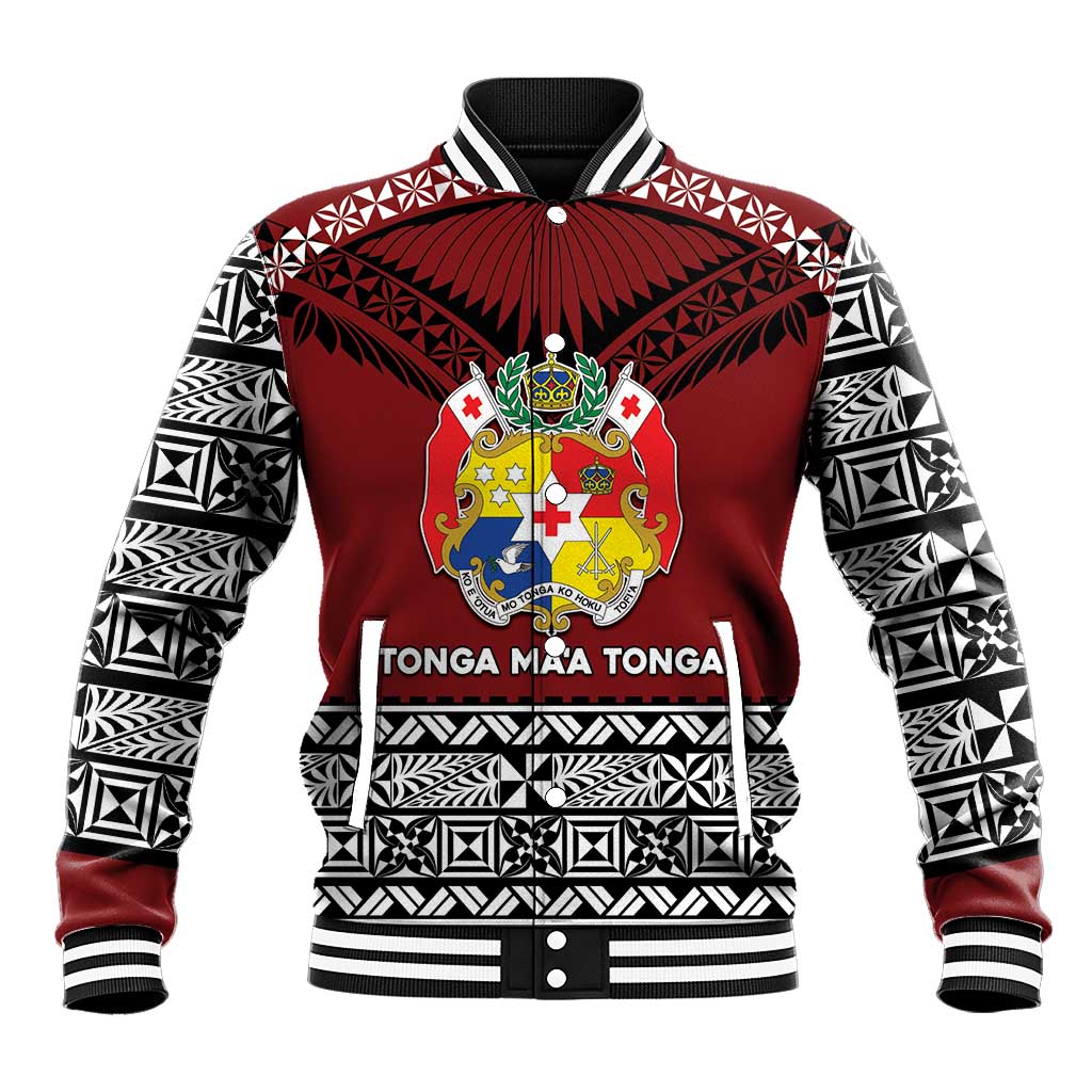 Personalised Tonga Constitution Day Baseball Jacket Tongan Kupesi Ngatu Pattern LT05 Unisex Red - Polynesian Pride