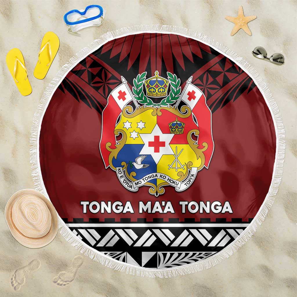 Tonga Constitution Day Beach Blanket Tongan Kupesi Ngatu Pattern LT05 One Size 150cm Red - Polynesian Pride