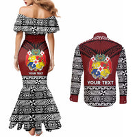 Personalised Tonga Constitution Day Couples Matching Mermaid Dress and Long Sleeve Button Shirt Tongan Kupesi Ngatu Pattern LT05 - Polynesian Pride