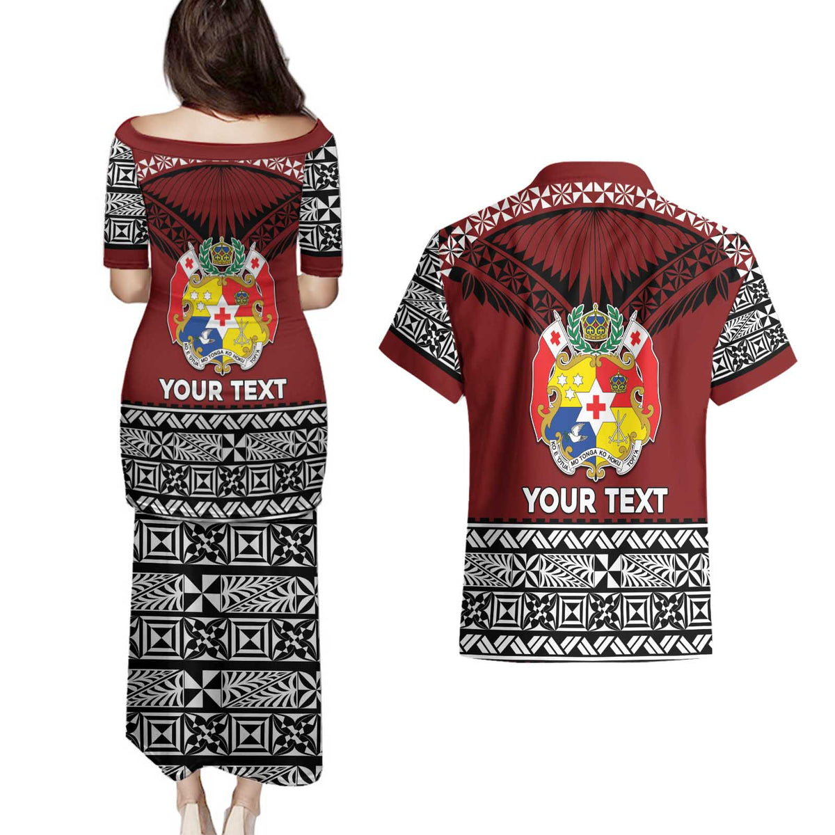 Personalised Tonga Constitution Day Couples Matching Puletasi and Hawaiian Shirt Tongan Kupesi Ngatu Pattern LT05 - Polynesian Pride