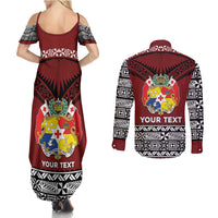 Personalised Tonga Constitution Day Couples Matching Summer Maxi Dress and Long Sleeve Button Shirt Tongan Kupesi Ngatu Pattern LT05 - Polynesian Pride