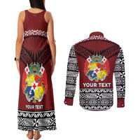 Personalised Tonga Constitution Day Couples Matching Tank Maxi Dress and Long Sleeve Button Shirt Tongan Kupesi Ngatu Pattern LT05 - Polynesian Pride