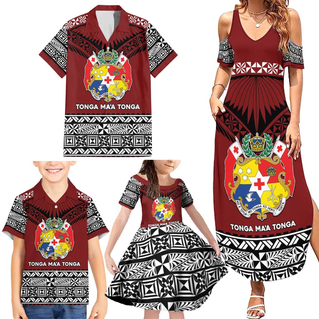 Personalised Tonga Constitution Day Family Matching Summer Maxi Dress and Hawaiian Shirt Tongan Kupesi Ngatu Pattern