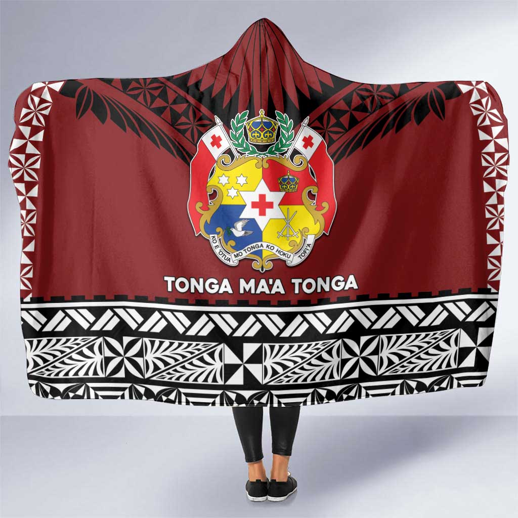 Tonga Constitution Day Hooded Blanket Tongan Kupesi Ngatu Pattern LT05 One Size Red - Polynesian Pride