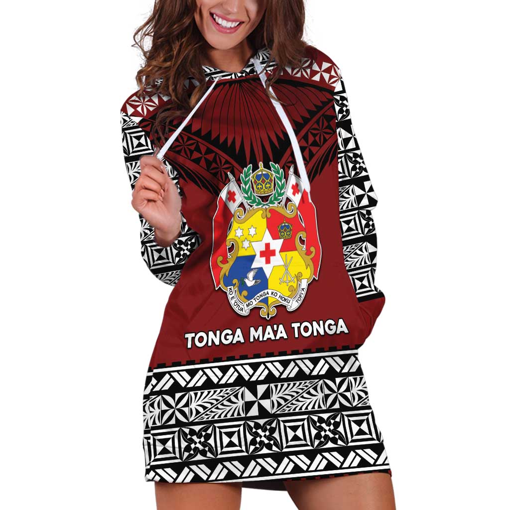 Personalised Tonga Constitution Day Hoodie Dress Tongan Kupesi Ngatu Pattern LT05 Red - Polynesian Pride