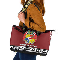 Tonga Constitution Day Leather Tote Bag Tongan Kupesi Ngatu Pattern LT05 Red - Polynesian Pride