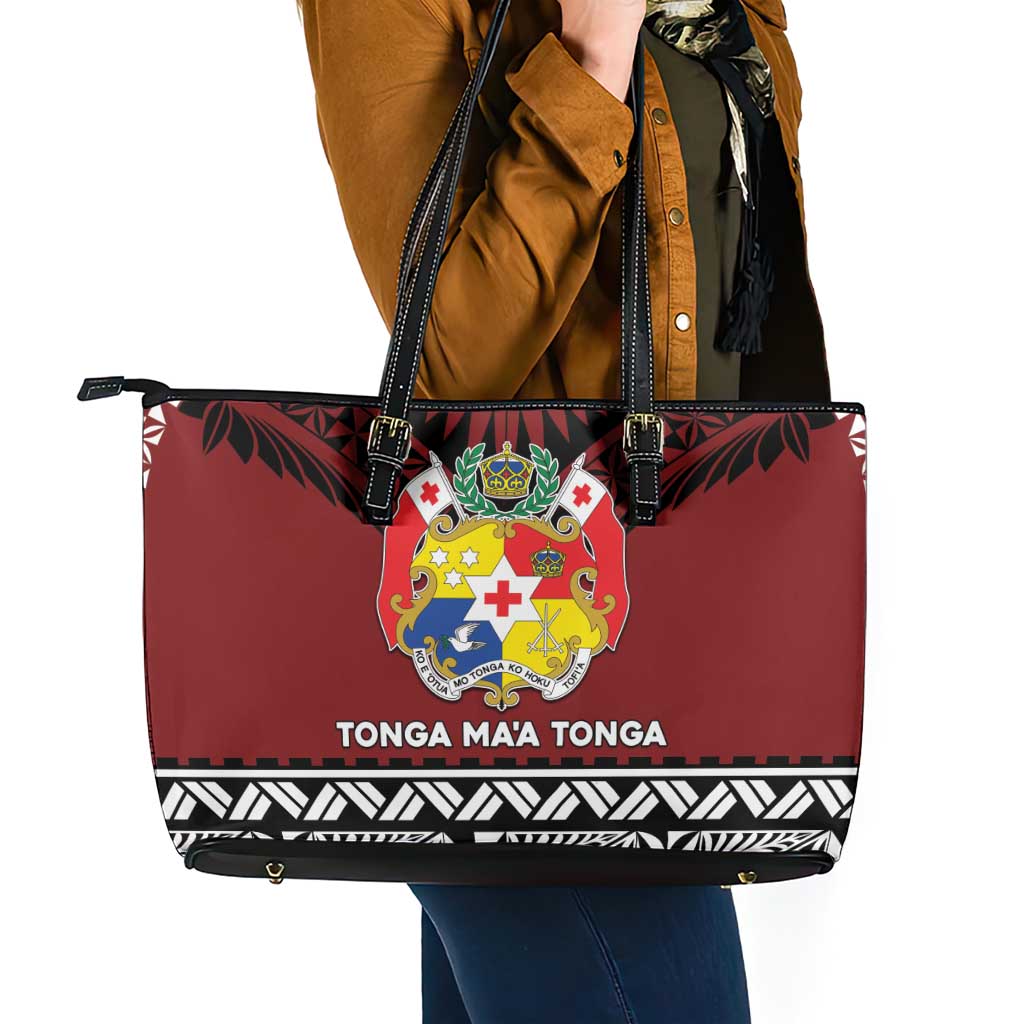 Tonga Constitution Day Leather Tote Bag Tongan Kupesi Ngatu Pattern LT05 - Polynesian Pride