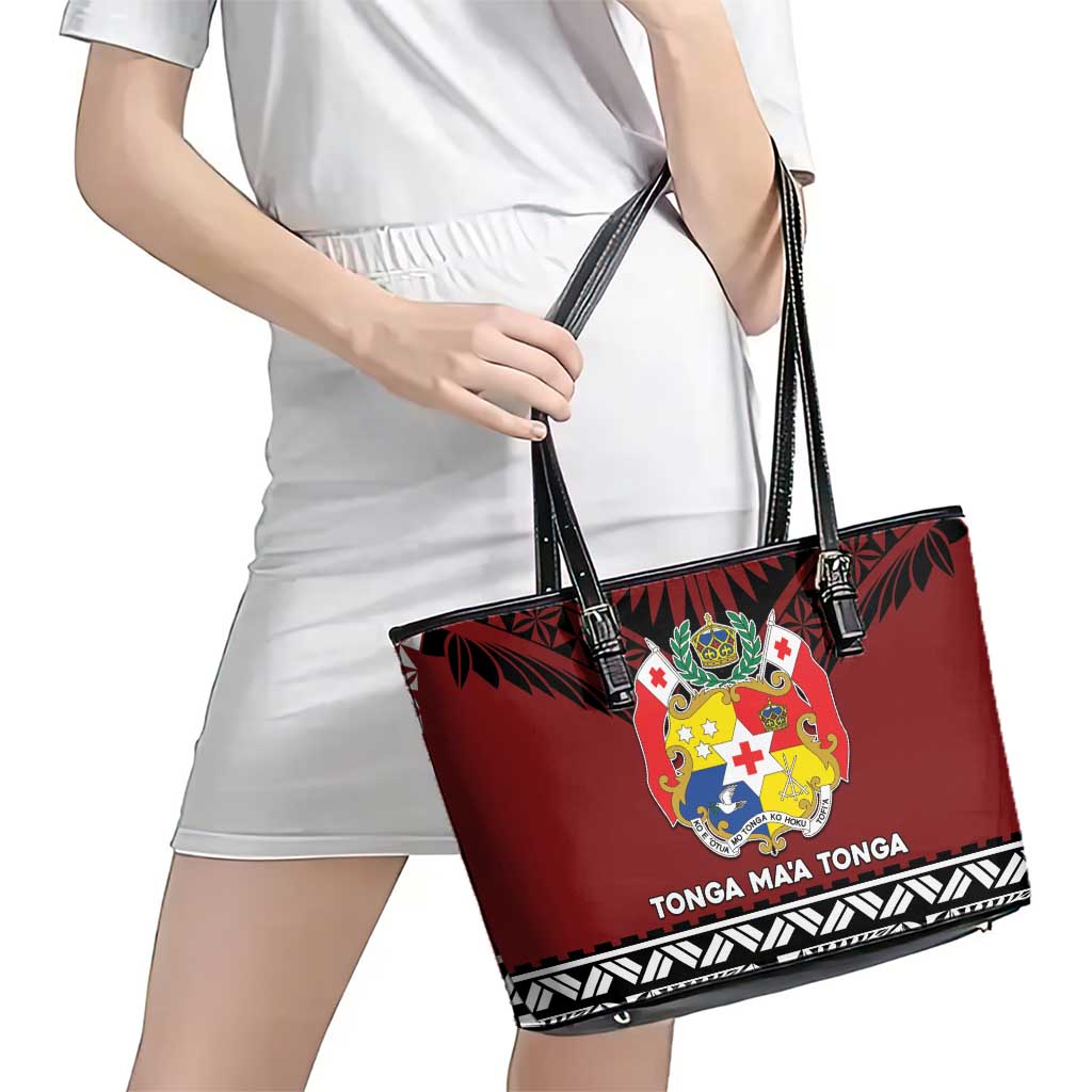Tonga Constitution Day Leather Tote Bag Tongan Kupesi Ngatu Pattern LT05 - Polynesian Pride