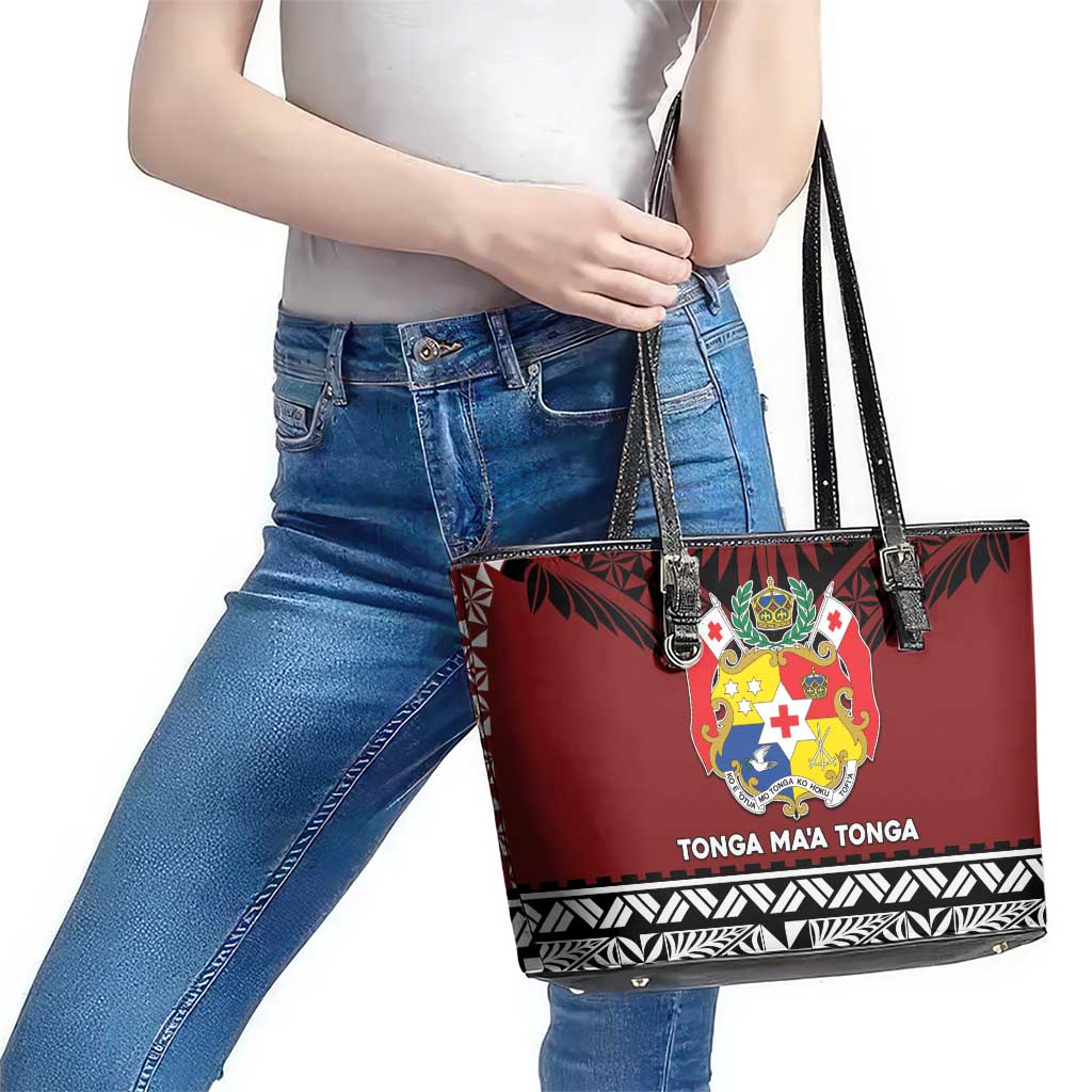 Tonga Constitution Day Leather Tote Bag Tongan Kupesi Ngatu Pattern LT05 - Polynesian Pride