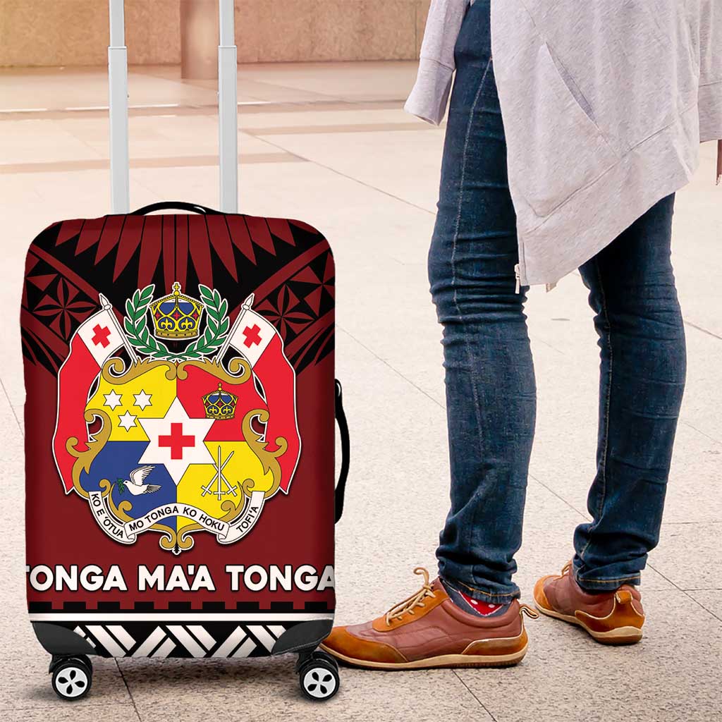 Tonga Constitution Day Luggage Cover Tongan Kupesi Ngatu Pattern LT05 Red - Polynesian Pride