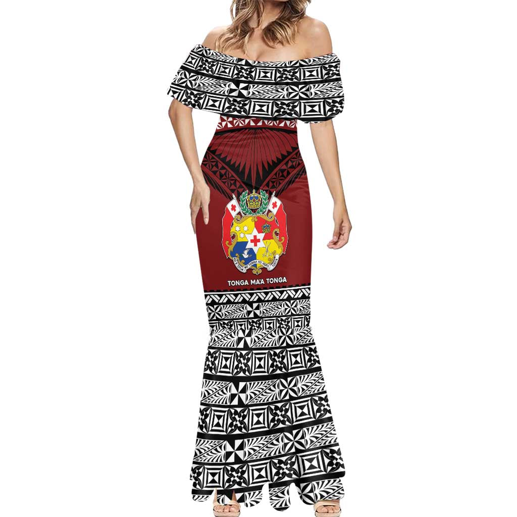 Personalised Tonga Constitution Day Mermaid Dress Tongan Kupesi Ngatu Pattern