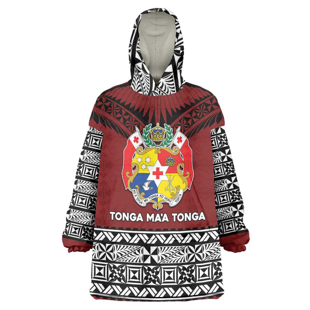 Personalised Tonga Constitution Day Wearable Blanket Hoodie Tongan Kupesi Ngatu Pattern