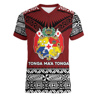 Personalised Tonga Constitution Day Women V-Neck T-Shirt Tongan Kupesi Ngatu Pattern LT05 Female Red - Polynesian Pride