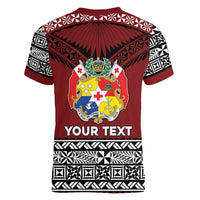 Personalised Tonga Constitution Day Women V-Neck T-Shirt Tongan Kupesi Ngatu Pattern LT05 - Polynesian Pride