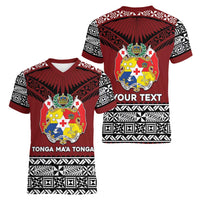 Personalised Tonga Constitution Day Women V-Neck T-Shirt Tongan Kupesi Ngatu Pattern LT05 - Polynesian Pride