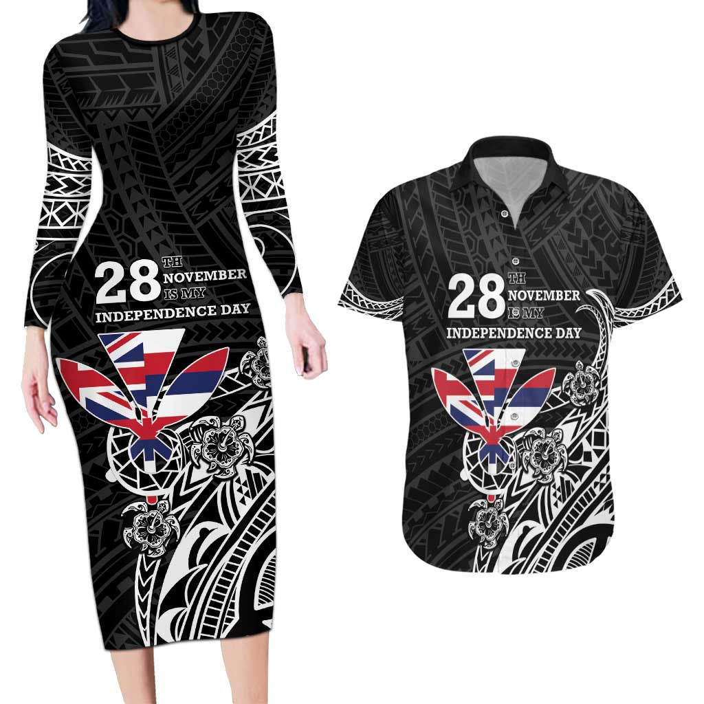 Hawaii November 28th Is My Independence Day Couples Matching Long Sleeve Bodycon Dress and Hawaiian Shirt