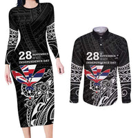 Hawaii November 28th Is My Independence Day Couples Matching Long Sleeve Bodycon Dress and Long Sleeve Button Shirt LT05 Black - Polynesian Pride