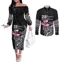 Hawaii November 28th Is My Independence Day Couples Matching Off The Shoulder Long Sleeve Dress and Long Sleeve Button Shirt LT05 Black - Polynesian Pride