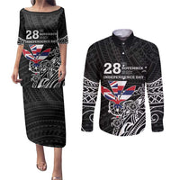 Hawaii November 28th Is My Independence Day Couples Matching Puletasi and Long Sleeve Button Shirt LT05 Black - Polynesian Pride