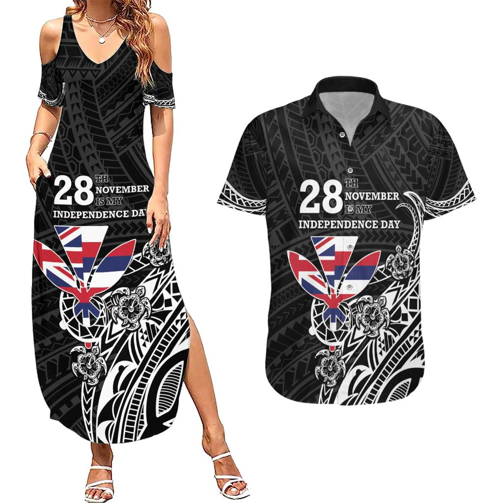 Hawaii November 28th Is My Independence Day Couples Matching Summer Maxi Dress and Hawaiian Shirt LT05 Black - Polynesian Pride
