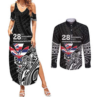 Hawaii November 28th Is My Independence Day Couples Matching Summer Maxi Dress and Long Sleeve Button Shirt LT05 Black - Polynesian Pride