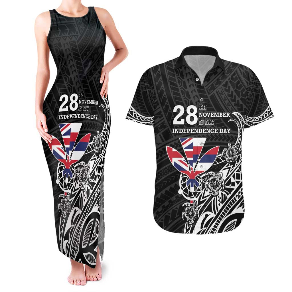 Hawaii November 28th Is My Independence Day Couples Matching Tank Maxi Dress and Hawaiian Shirt LT05 Black - Polynesian Pride