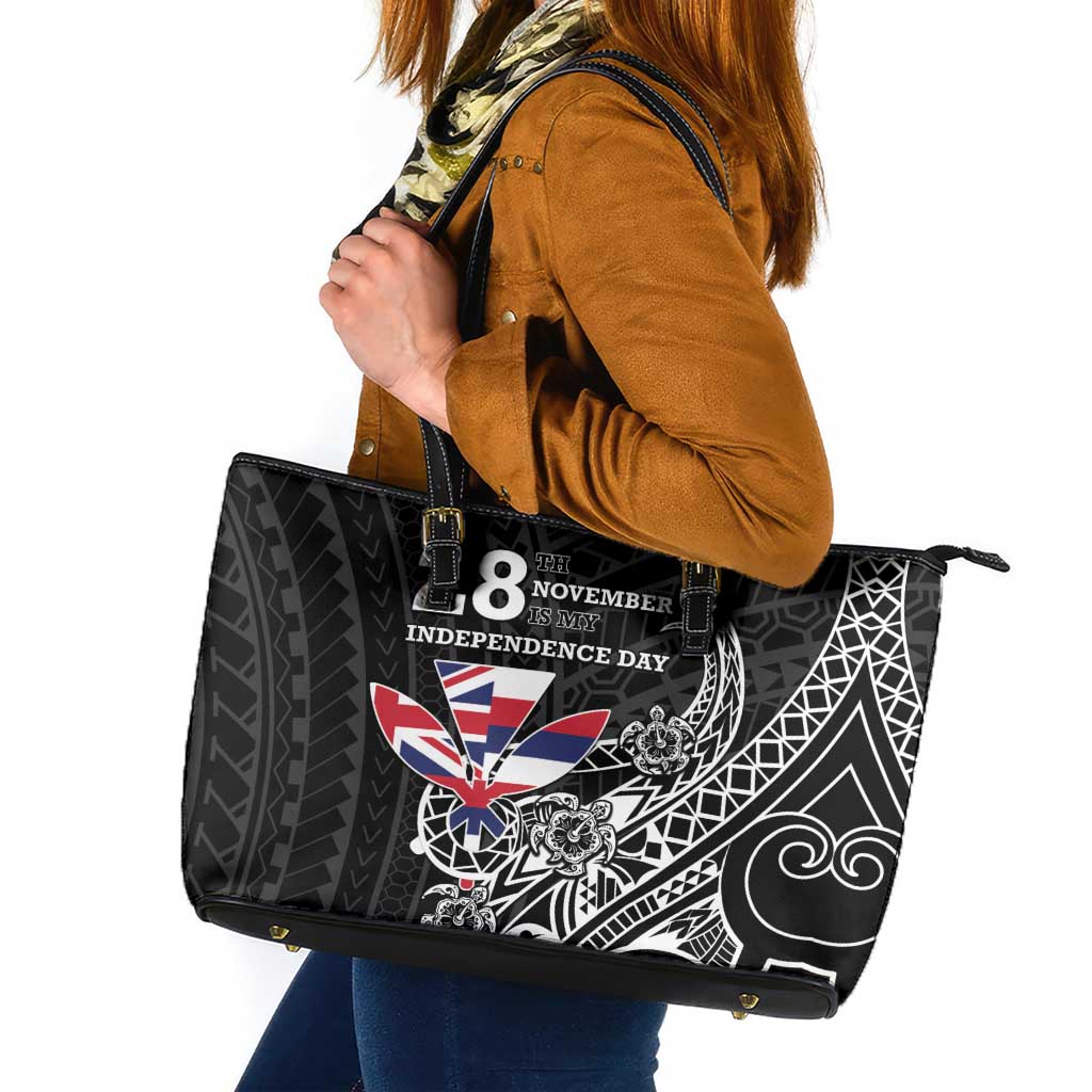 Hawaii November 28th Is My Independence Day Leather Tote Bag LT05 Black - Polynesian Pride