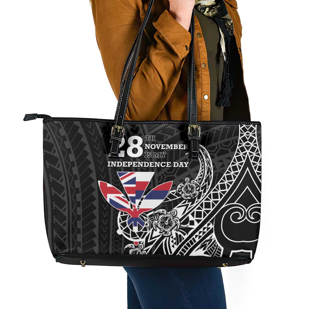 Hawaii November 28th Is My Independence Day Leather Tote Bag LT05 - Polynesian Pride