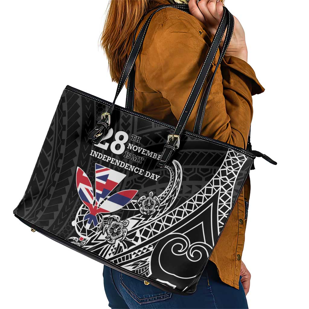 Hawaii November 28th Is My Independence Day Leather Tote Bag LT05 - Polynesian Pride