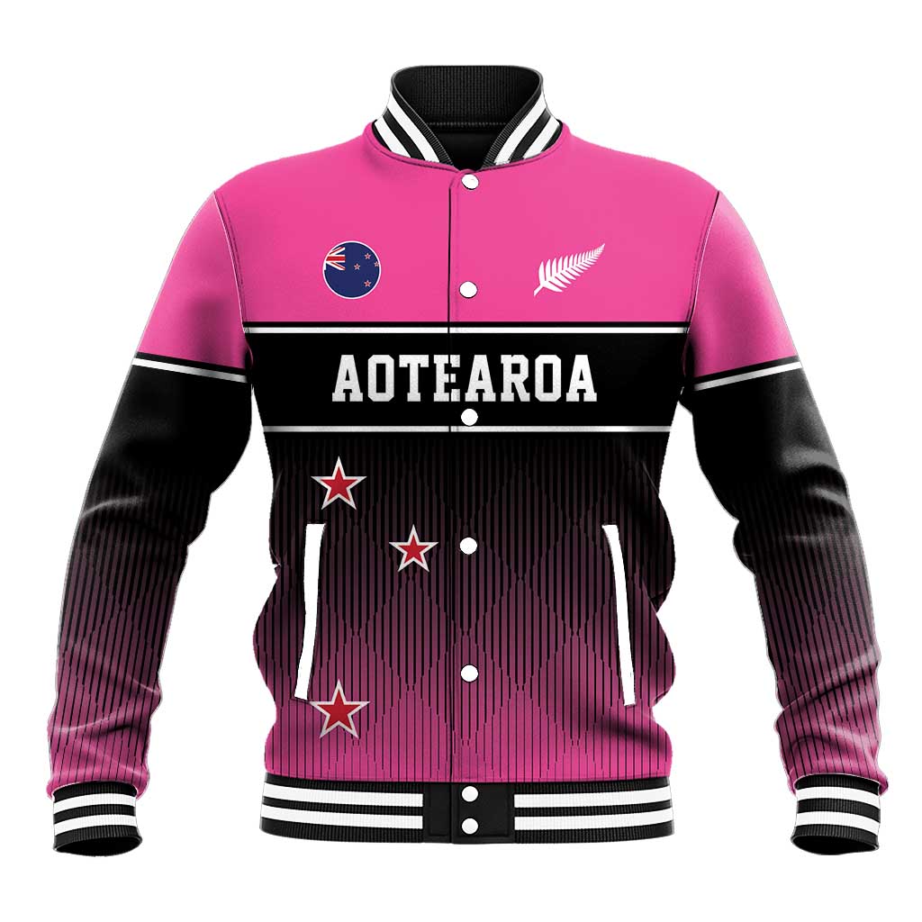 Custom New Zealand Women Cricket Baseball Jacket Pink Simple Style LT05 Unisex Pink - Polynesian Pride