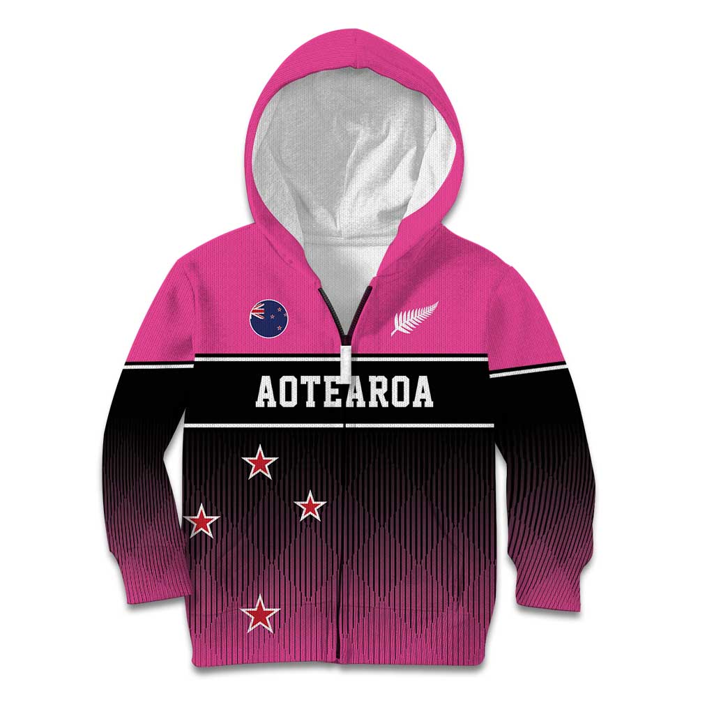Custom New Zealand Women Cricket Kid Hoodie Pink Simple Style