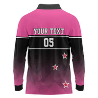 Custom New Zealand Women Cricket Long Sleeve Polo Shirt Pink Simple Style