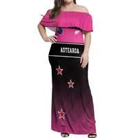 Custom New Zealand Women Cricket Off Shoulder Maxi Dress Pink Simple Style LT05 Women Pink - Polynesian Pride