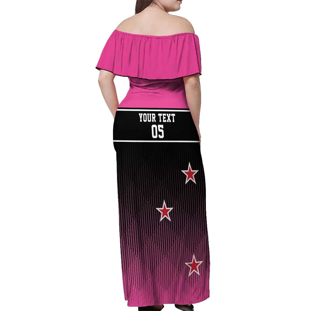 Custom New Zealand Women Cricket Off Shoulder Maxi Dress Pink Simple Style LT05 - Polynesian Pride