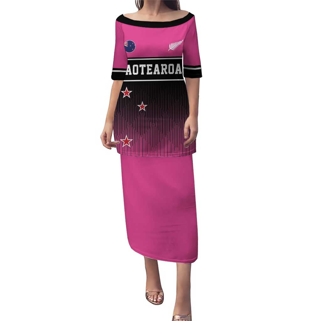 Custom New Zealand Women Cricket Puletasi Pink Simple Style LT05 Long Dress Pink - Polynesian Pride