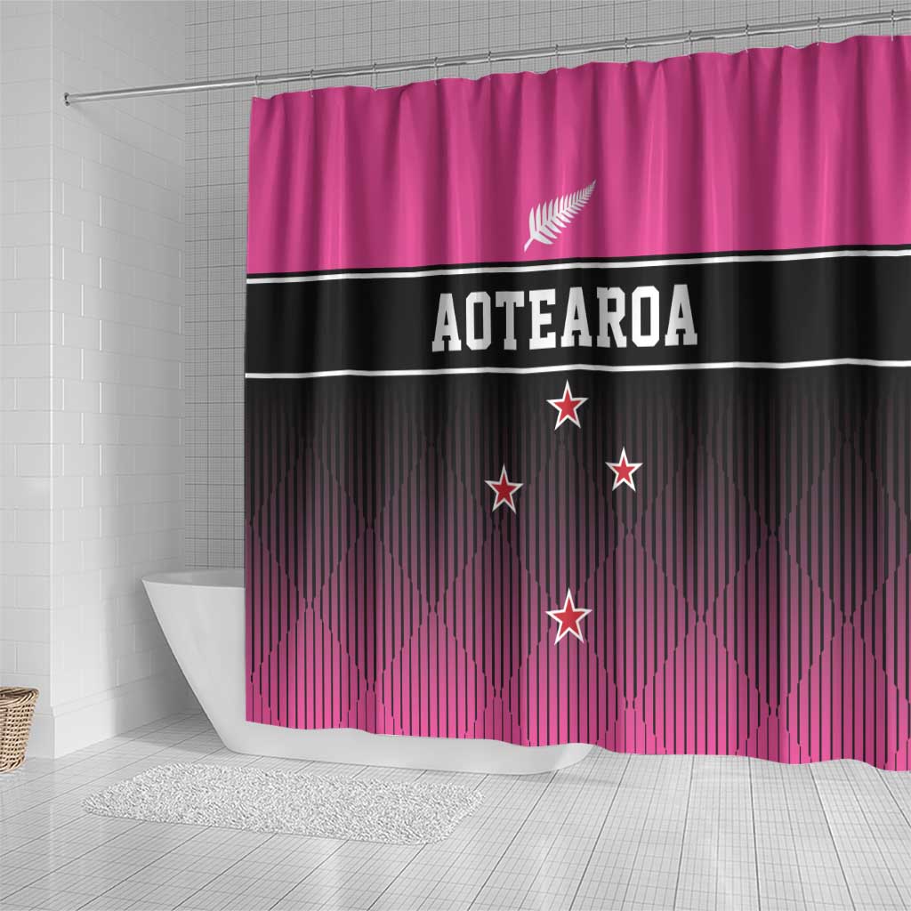 New Zealand Women Cricket Shower Curtain Pink Simple Style